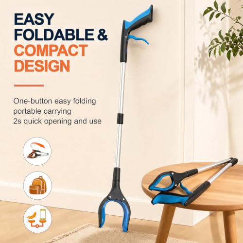 2-Pack 32" Grabber Reacher Tool, Long Easy Foldable Reaching Pickup Tool - color: 32"blue&orange - 2pack