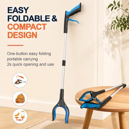 36" Grabber Reacher Tool, LEGENDONE Foldable Reacher Grabbers Pickup Tool for Senior, Post-Surgery Heavy Duty Upper Gripper, Wide Claw Trash Picker, Strong Grip| Powerful Magnet| 360° Rotating Head - color: 36"blue - 1pack