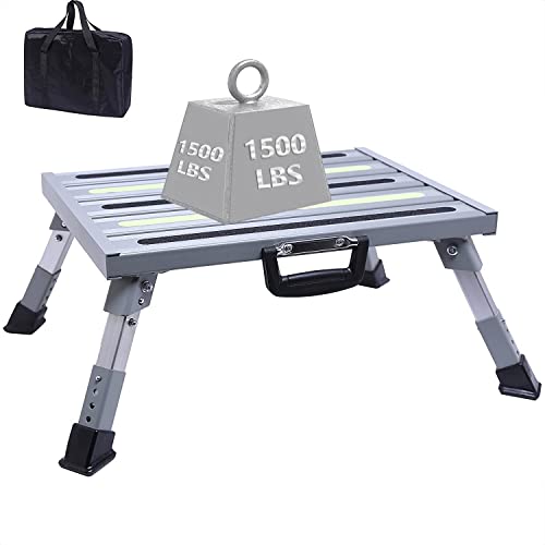 Large Aluminum RV Step Stool, Adjustable Platform, Glow Tape - color: Gray Large