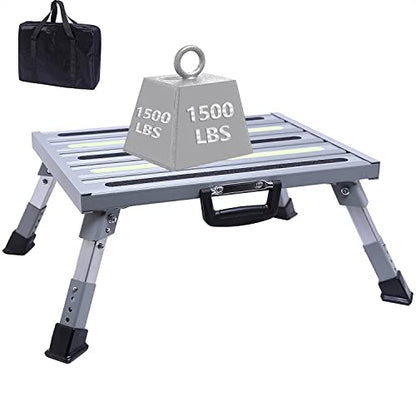 Large Aluminum RV Step Stool, Adjustable Platform, Glow Tape - color: Gray Large
