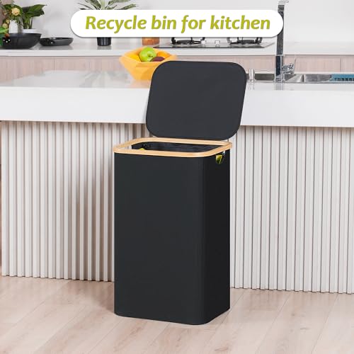efluky Recycling Bin Holder 100L, 26 Gallon Trash Can with Lid, Garbage Bag Holder for Yellow Bags, Easy Removal, (Inner Bag Not Included) -Black - color: Black