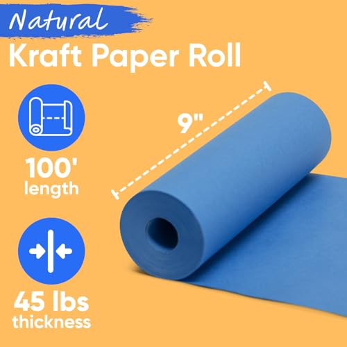 9" x 1200" USA-Made Dark Blue Kraft Paper Roll, 45 Lbs/66 GSM Thickness - color: Dark Blue, style: 1 Roll - 1 Color