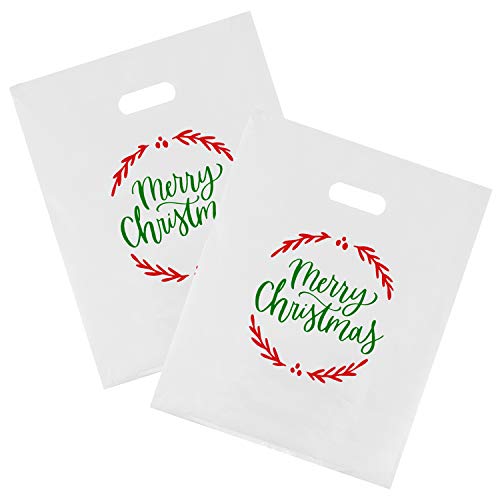 Merry Christmas Bags, Christmas Plastic Bags, 16” x 18”, 100 Pack Bulk
