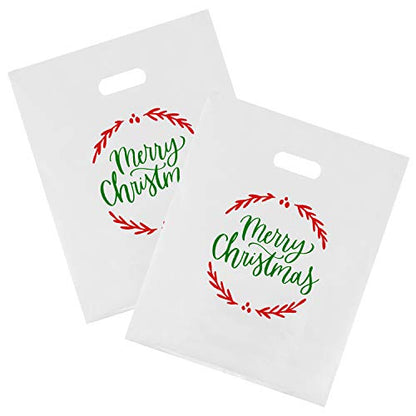 Merry Christmas Bags, Christmas Plastic Bags, 16” x 18”, 100 Pack Bulk