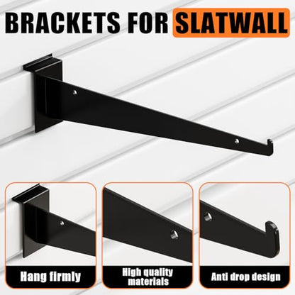 12" Black Slat Wall Shelf Brackets,10 PCS Slat Wall Brackets with Lip, Floating Metal Slat Wall Accessories - size: 12 Inch