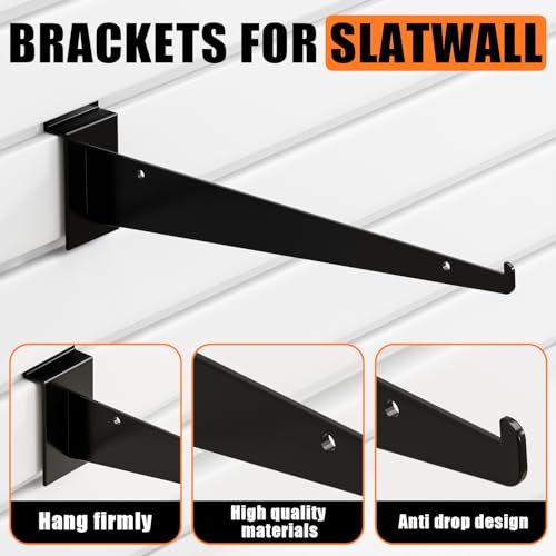 8" Black Slat Wall Shelf Brackets,10 PCS Slat Wall Brackets with Lip, Floating Metal Slat Wall Accessories - size: 8 Inch