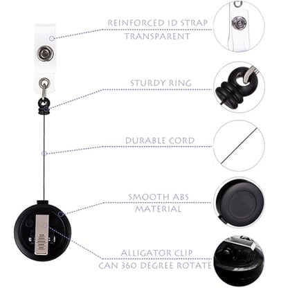 QREEL Badge Reel, ID Badge Holder Retractable Clip, Black, 10 Pack - color: Black, size: 10 Pack