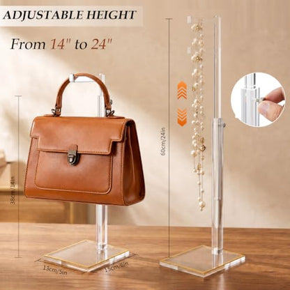 3-Pack Acrylic Purse Display Stands, 14"-24" Adjustable Handbag Holder - size: 3 Pack