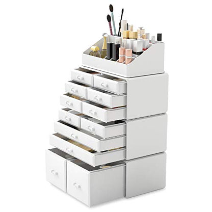 Readaeer Makeup Cosmetic Organizer Storage Drawers Display Boxes Case with 12 Drawers (White) - color: White