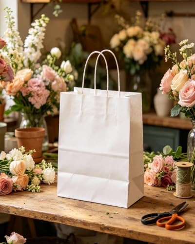 qiqee 30-Packs White Gift Bags with Handles Bulk 13''x5 x10 Large Size Paper Bags Multiple Uses (Large Size) - size: Large - 30 Pieces