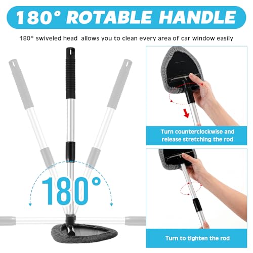 Baderke 10 Pcs Car Window Cleaner Windshield Tool, Extendable,Gray - color: Gray
