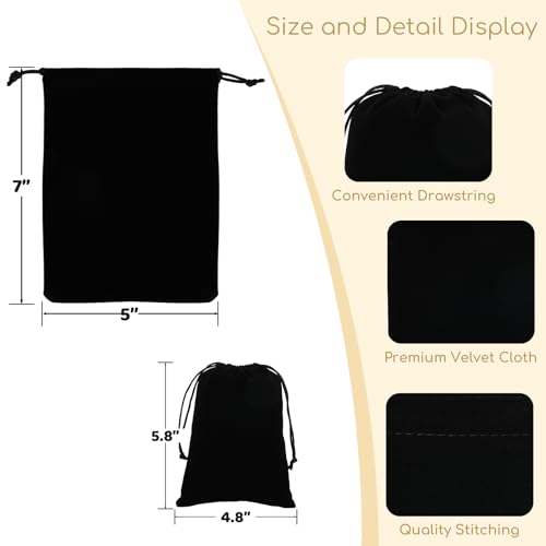 Tapleap 12Pcs Small Drawstring Gift Bags, 5x7” Black Velvet Pouch - color: Black, size: 5x7in