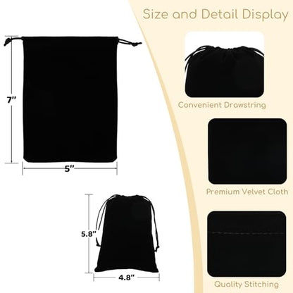 Tapleap 12Pcs Small Drawstring Gift Bags, 5x7” Black Velvet Pouch - color: Black, size: 5x7in