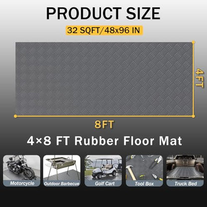 StellarStar 4x8 FT Garage Floor Mat, 2mm Thickened Ribbed Diamond Plate - color: Gray(4-Tier Diamond), size: 4x8 FT