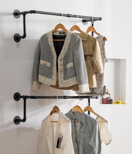Industrial Pipe Clothing Rack, Hanging Clothes Rod, Wall Garment Rack