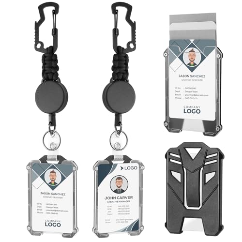 2 Pack Heavy Duty Retractable Badge Reel with Hard Id Holder - style: 2 Set Tactical Badge Holder