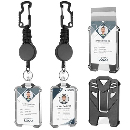 2 Pack Heavy Duty Retractable Badge Reel with Hard Id Holder - style: 2 Set Tactical Badge Holder