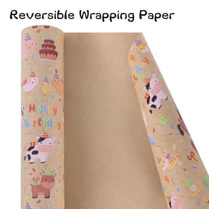 Aimyoo Farm Animals Kids Kraft Birthday Wrapping Paper Jumbo Roll, Baby Barn Animal Gift Wrap Paper 17 in x 32 ft - color: Farm Animals, size: 17 in x 32 ft