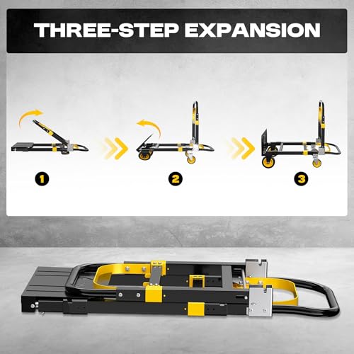 Folding Hand Truck, 600 lbs Heavy Duty 3-in-1 Convertible Dolly Cart - color: Black-3