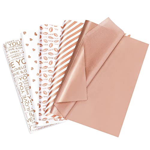 Larcenciel Valentine's Day Tissue Paper, 50 Sheets Metallic Rose Gold Tissue Paper for Gift Bags & Gift Wrapping, Glitter Gift Tissue Paper Bulk, Pretty Gift Wraps for Birthday,9.7x13.8 - color: Rose Gold 50P