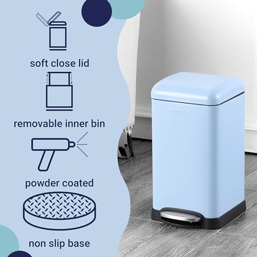 happimess Betty Retro Mini 3.2 Gal Step Trash Can, Tide Pool Blue - color: Tide Pool Blue