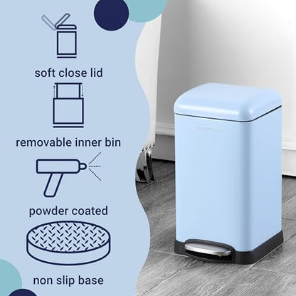 happimess Betty Retro Mini 3.2 Gal Step Trash Can, Tide Pool Blue - color: Tide Pool Blue