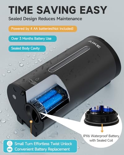 AIKE Automatic Liquid Soap Dispenser,25oz Capacity for Bathroom,Matteblack - color: Matte Black