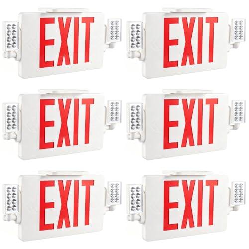 Gruenlich Exit Sign with Emergency Light, Battery Backup, 6 Pack - size: 6-Pack