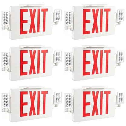 Gruenlich Exit Sign with Emergency Light, Battery Backup, 6 Pack - size: 6-Pack