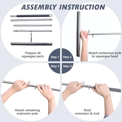 Professional Heavy-Duty Floor Squeegee, 15" Wide Silicone Blade & 19"-59" Adjustable Pole, for Garage Floor, Driveway, Tile & Patio – Effortless Water Removal, Rust-Proof
