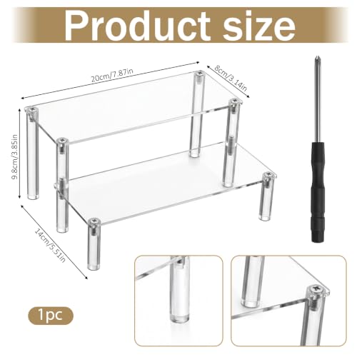 QfwdfcTrenz Acrylic Riser, Display Stand Clear Shelf 7.87x5.51x3.85 Inches Small Display Shelf 2 Tier Rectangular Organizer or Cosmetic Products Tabletop Use and More