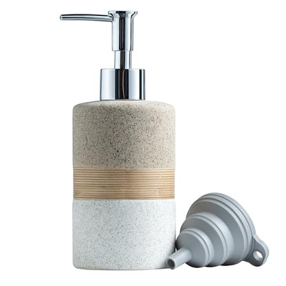 Ceramic Kitchen Dish Soap Dispenser Set with Stainless Steel Pump - color: Beige and White, size: 1xSoap Dispenser
