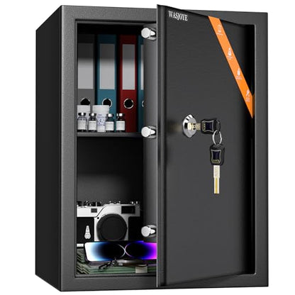 WASJOYE 2.2 Cu Ft Medium Safe with Key, Lock Box for Money Cash Jewelry - size: 2.2 Cu Ft Black