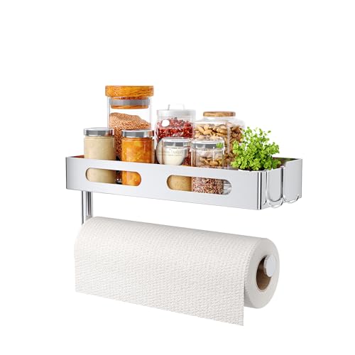 Paper Towel Holder Wall Mount for Bathroom, Paper Towel Holder with Shelf for Kitchen, RV Paper Towel Rack Stainless Steel, Silver - color: Silver