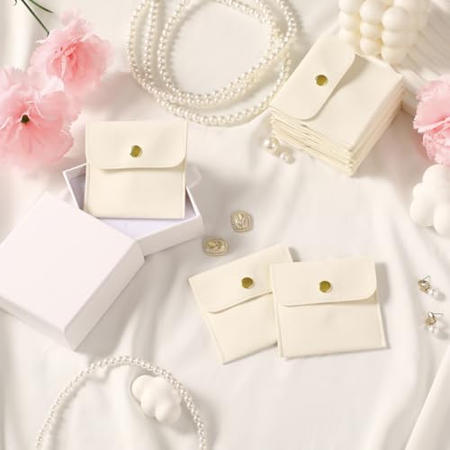 40pcs Beige Microfiber Jewelry Pouch Button Bag 8 x 8cm, Jewelry Packaging Bag Luxury Small Favor Bags Jewelry Gift Bags for Earrings Necklaces Bracelet Ring - color: beige