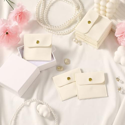 40pcs Beige Microfiber Jewelry Pouch Button Bag 8 x 8cm, Jewelry Packaging Bag Luxury Small Favor Bags Jewelry Gift Bags for Earrings Necklaces Bracelet Ring - color: beige