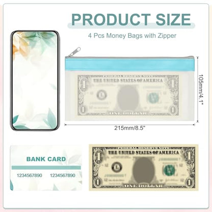 PATIKIL 8.5x4 Inch Money Bags with Zipper, 4Pcs Clear PVC Cash Deposit Bank Pouch Envelopes Check Wallet for Coin Cosmetics Invioce Bill, Blue - color: Blue
