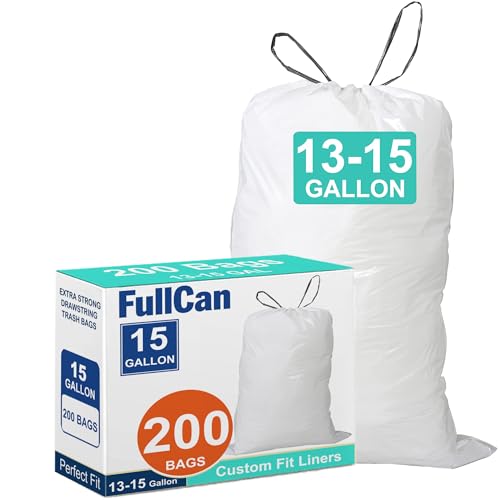 15 Gallon 200 Count Trash Bags 1.2 MIL Heavy Duty Perfect Fit White Garbage Can Liners 13-15 Gallon White Drawstring Garbage Liners PERFECT FIT & GRAND SAVE! - color: for Code N 200