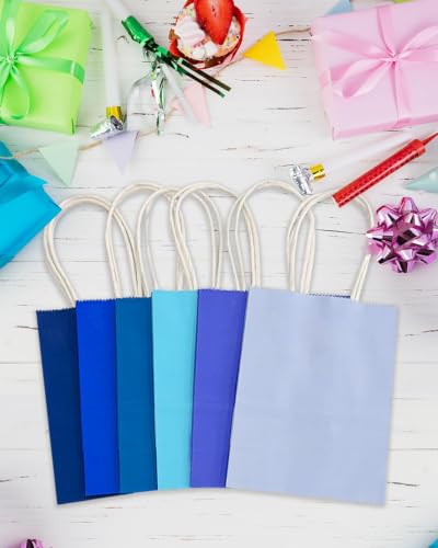 qiqee 24PCS Mini Gift Bag with Handles Bulk 4.5"x2.5"x6" Gift Bags 6 Mix Blue Bags Multiple Uses - color: 6 Mix Blue