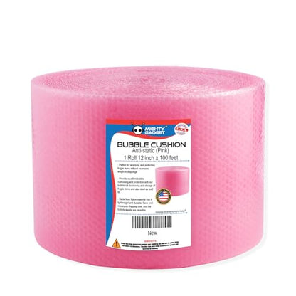 Mighty Gadget 100 ft Anti-static Small Bubble Perforated Every 12” Cushioning Wrap for Moving & Shipping Bubble Packing Wrap for Extra Protection Clear Bubble Roll Moving Supplies (Pink) - color: Pink