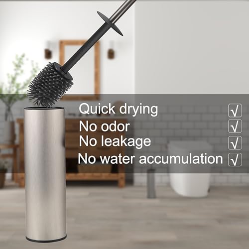 Toilet Brush and Holder Set Premium Material Toilet Bowl Cleaner Free Standing Toilet Bowl Brush and Holder 1pack Brushed Nickel - color: Brushed Nickel