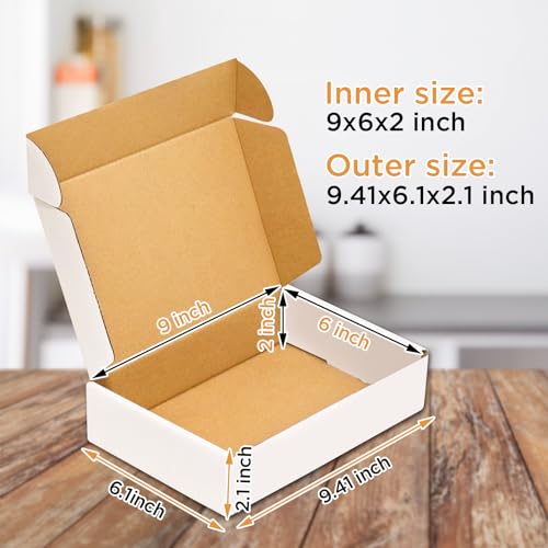 50 pack Small Shipping Box,9x6x2'',Corrugated Mailer,Cardboard Box, White - size: 9x6x2"