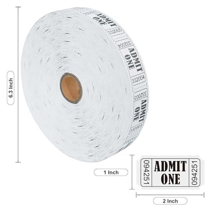 LLIKED 2000 White Raffle Tickets 1" x 2" Admit One Single Roll - size: 2000 White