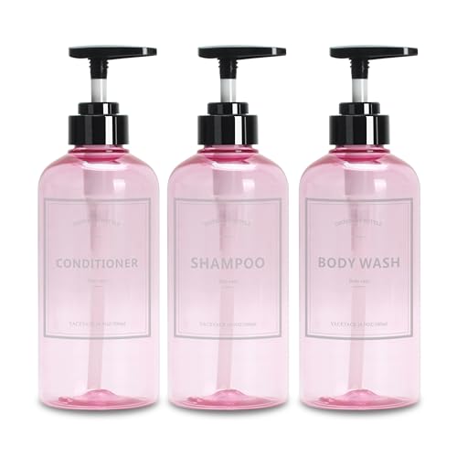 Shampoo and Conditioner Dispenser Set, YACEYACE 3Pcs 16.9oz - color: Clear Pink