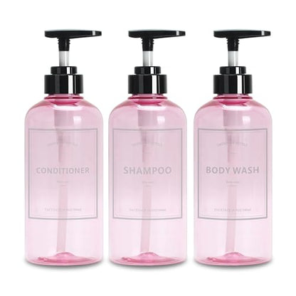 Shampoo and Conditioner Dispenser Set, YACEYACE 3Pcs 16.9oz - color: Clear Pink