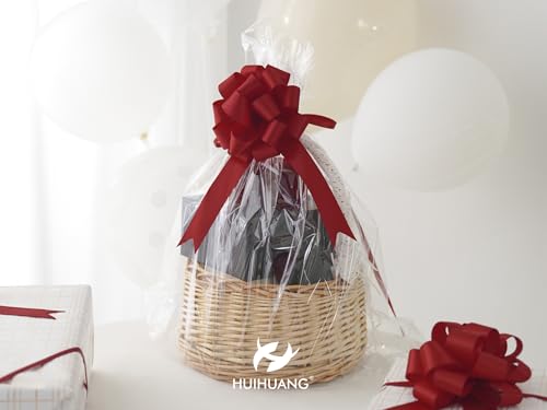 HUIHUANG Red Christmas Pull Bows for Gift Wrapping 4"x8" Red Christmas Bows - color: Red, size: 1 Pack (12 bows, 4 in x 8 in)