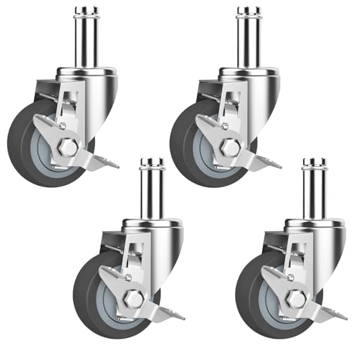 RILIDRI 3-Inch Caster for Wire Shelving Racks, Heavy Duty Scaffolding Wheel with Brake, Set of 4 Metro Shelving Replacement Wheels(.864" x 2-3/16") - size: 3 Inch