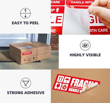 250-Pack Fragile Glass Stickers for Shipping - Handle with Care, Bold Red and Yellow - Shipping Moving Labels, Mailing Supplies Fragile Warning Stickers - Protect Your Packages with Care - color: Fragile Glass