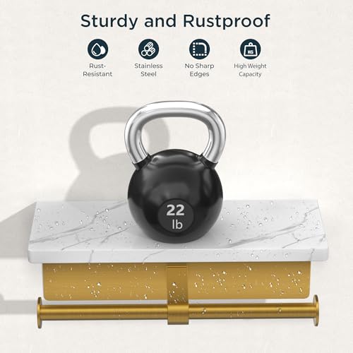 FORIOUS Double Marble Toilet Paper Holder with Phone Shelf, Commercial - color: Brushed Gold, size: Double Roll