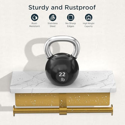FORIOUS Double Marble Toilet Paper Holder with Phone Shelf, Commercial - color: Brushed Gold, size: Double Roll